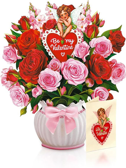 Freshcut Paper Pop Up Cards, Cupid's Valentine, 12 Inch Life Sized Forever Flower Bouquet 3D Popup Greeting Cards, Valentine's Day, Anniversary Card, Note Card & Envelope