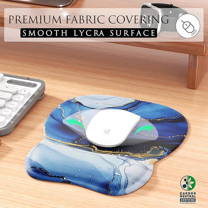 MROCO Ergonomic Mouse Pad with Gel Wrist Rest, Comfortable Mousepad with Smooth Wrist Support Surface and Non-Slip PU Base for Pain Relief, Computer, Laptop, Office & Home, 9.4 x 8.1 in, Blue Marble
