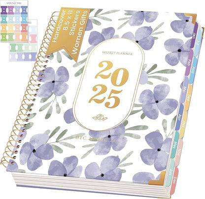Yoment 2025 Planner Weekly and Monthly 8.5"x11" Hardcover 2025 Planner Dec 2024-Dec 2025 with 13 Month Tabs，Spiral Bound 2025 Calendar Monthly Planner for Women with Stickers Yearly Agenda，Purple
