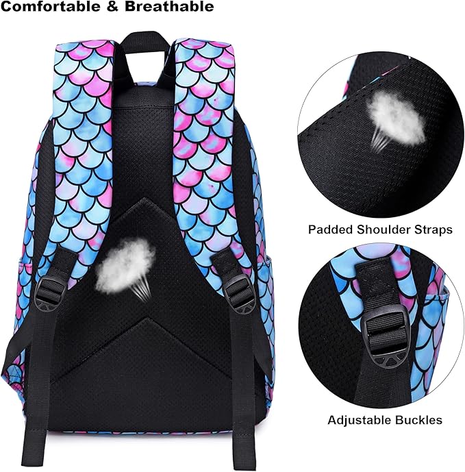 Mermaid School Backpack for Teens Girls, Womens College Bookbags Kids School Bags Laptop Backpacks