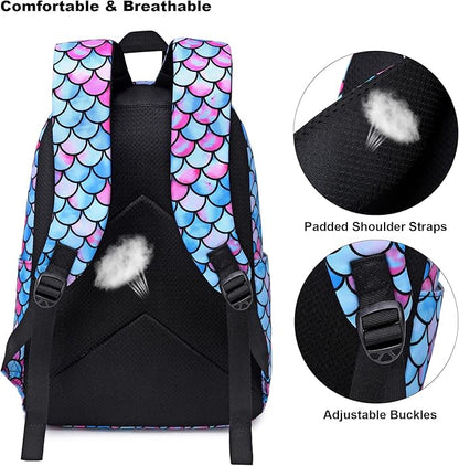 Mermaid School Backpack for Teens Girls, Womens College Bookbags Kids School Bags Laptop Backpacks