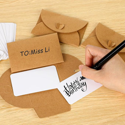 25PCS Mini Envelopes with 25 Blank Cards 4.1 x 2.8 inch Gift Card Holders Cute Tiny Envelopes with Heart Clasp for Gift Cards, Wedding Party Favors, Greeting Cards Mailing, Business Cards