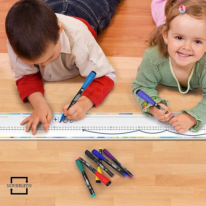 Set of 10 Dry Erase Number Boards - Double Sided, 4 Feet, Red & Black Dry Erase Marker, 0-100 Number Line on One Side, Blank Line on Reverse