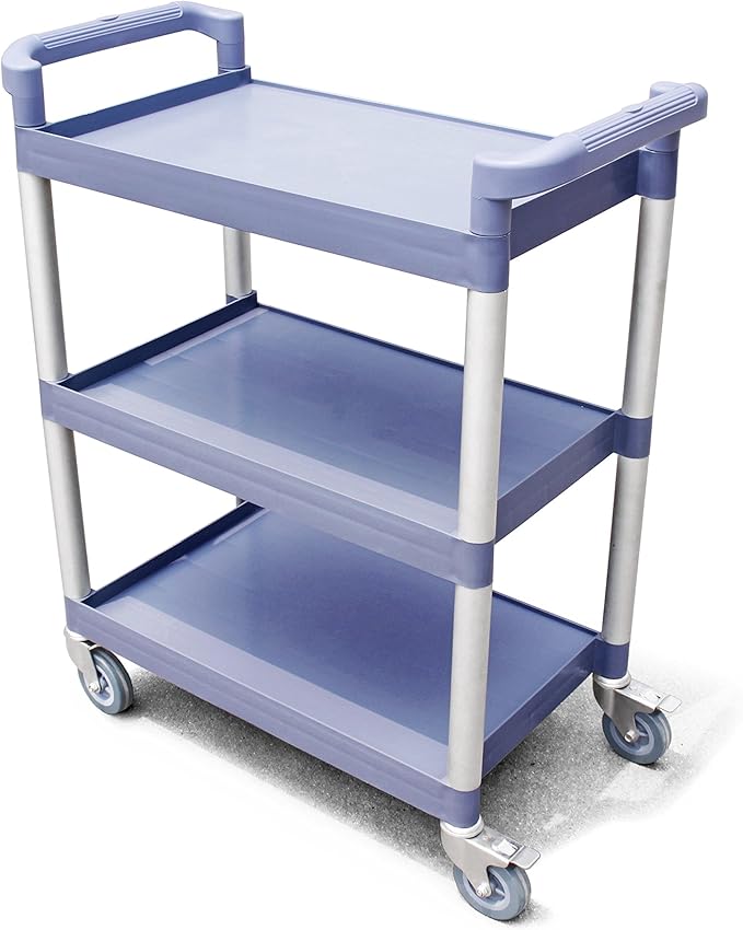 New Star Foodservice 54569 350-Pound Plastic 3-Tier Utility Bus Cart with Locking Casters, 42.5 "x19.5" x 38.5", Gray