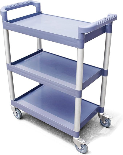 New Star Foodservice 54569 350-Pound Plastic 3-Tier Utility Bus Cart with Locking Casters, 42.5 "x19.5" x 38.5", Gray