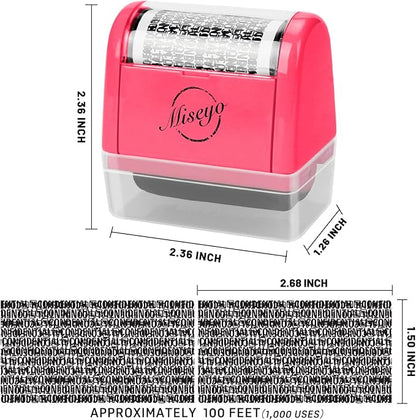 Miseyo Wide Identity Theft Protection Roller Stamp Set - Peach (3 Refill Ink Included)