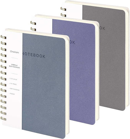 Spiral Notebook - Lined 160 Pages Journal with Back Pockets for College Journal, Twin-Wire Binding Notebook Perfect for Office & Home School Supplies Violet Reef Blue Grey