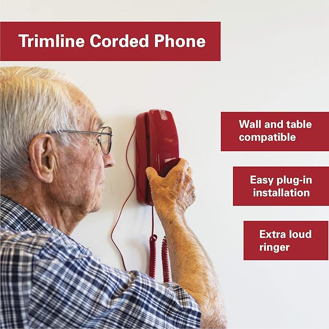 iSoHo Phones - Hearing Device-Friendly Phone – Gentle on Aching Hands, Easy-to-Press Buttons, Wall-Mountable, Custom Ringtone/Volume, Adjustable Ringer & Call Waiting with Lighted Keypad, Crimson Red