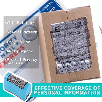 Identity Theft Protection Roller Stamp - Wide Confidential Roller Stamp with 3 Pack Refill Inks for Anti Theft Protection, Confidential Privacy Security, Address Blocker (Blue)