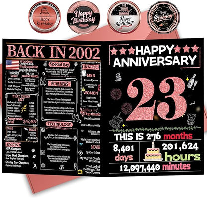 Joycard 23rd Anniversary Card for Women, Wedding Card for Wife, Sweet Marriage Decorations Gifts for Couple, Perfect for Her on Anniversary Day, Back in 2002