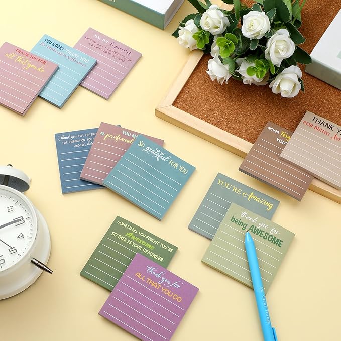 Yinder 24 Pcs Employee Appreciation Sticky Notes Thank You Gifts Bulk Note Pads with Sayings Teacher Gift Mini Pocket Inspirational Notepads for Coworker Office Supply 3 x 3''(Morandi,Thanks)