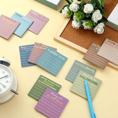 Yinder 24 Pcs Employee Appreciation Sticky Notes Thank You Gifts Bulk Note Pads with Sayings Teacher Gift Mini Pocket Inspirational Notepads for Coworker Office Supply 3 x 3''(Morandi,Thanks)
