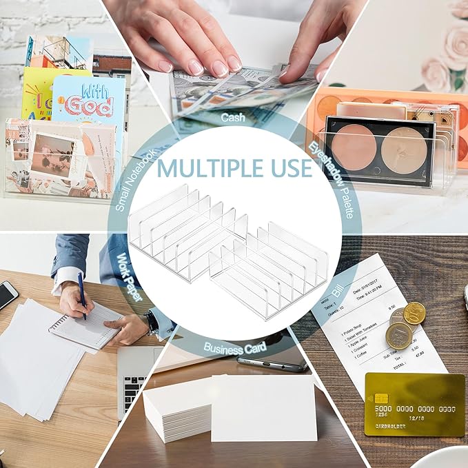 Geetery 4 Pcs Acrylic Cash Tray for Cash Stuffing Mail Sorter Organizer Desk Organizer for Sorting Mail Clear Envelope Organizer for Desk Cash Envelope Bill Business Card Eyeshadow Palette (5 Slot)