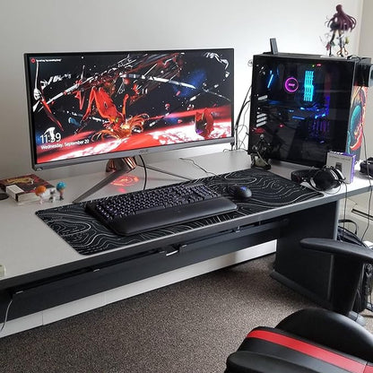 Gaming Mouse Pad Large 31.5 x 11.8in Topographic Keyboard Mousepad for Non-Slip Base and Stitched Edge, Extended Desk Pad XL Desk Mat (Black)