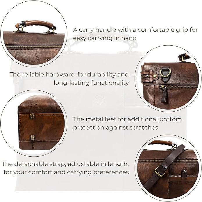 Time Resistance Leather Briefcase Laptop Bag for Men and Women from Full Grain Italian Leather