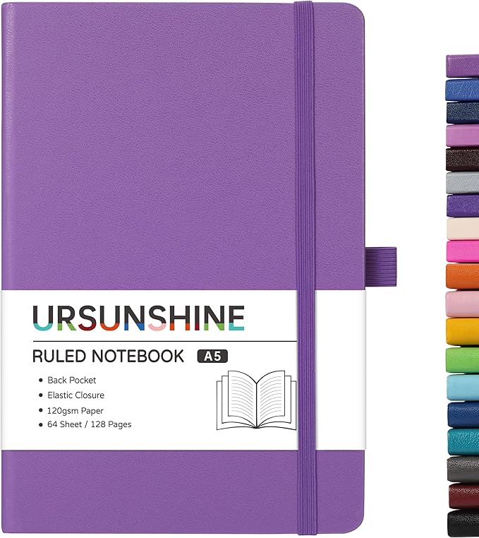 Ruled Notebook/Journal - Classic Lined Journal/Notebook, 5.3'' x 8.26'', Hardcover with Thick Paper, Banded + Pen Holder +Inner Pocket - Lavender