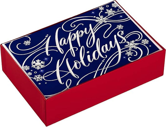 Hallmark Christmas Cards Boxed with Envelopes, Happy Holidays (40 Blue Holiday Cards)