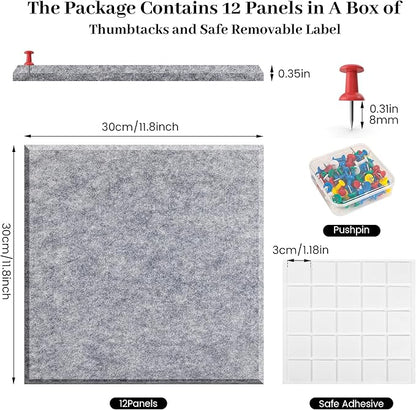 Felt Bulletin Board Felt Wall Tiles 12 Pack- 47"x35" Large Cork Board/Cork Tiles Alternative Safe Removable Felt Boards for Walls Felt Board for Office Felt Pin Board Light Gray