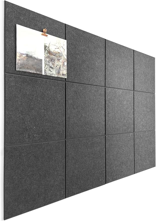 Black Cork Board 47"x35" - 12 Pack Felt Wall Tiles with Safe Removable Adhesive Tabs, Large Cork Board 48 x 36 inches Cork Board for Office Large Cork Boards for Walls 72 x 48 - Gray Black