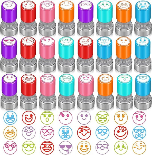 Yinder 24 Pcs Teacher Stamps for Classroom Self Inking Classroom Stamps Bulk for Teachers Elementary Colorful Motivational Encouraging Gifts(Expression)