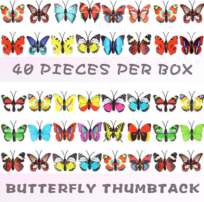 GOUWEIBA 40 Packs Decorative Thumb Tacks - Cute Push Pins Colorful Pushpins for Photo Wall Cork Board Bulletin Board Home Office Decor Cubicle Decorations (Butterfly)