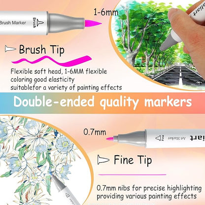 Caliart 51 Colors Brush & Fine Alcohol Markers for Adult Coloring Book, Dual Tip Artist Sketch Art Markers, Aesthetic Cute Preppy Stuff School Supplies, Pens for Lettering Drawing Cards Planner