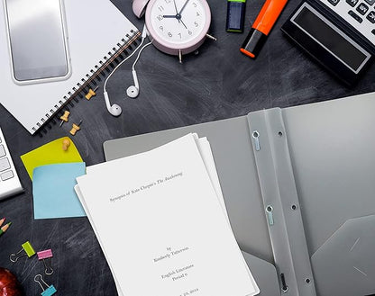 Better Office Products Gray Plastic 2 Pocket Folders with Prongs, 24 Pack, Heavyweight, Letter Size Poly Folders with 3 Metal Prongs Fastener Clips, Gray