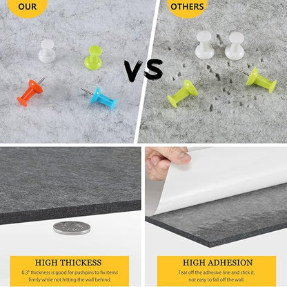 12" Large Bulletin Board with 30 Push Pins, Pack of 8 Hexagon Felt Pin Board Notice Boards for Home Office, Felt Wall Tiles for Photos Memos