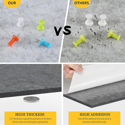 12" Large Bulletin Board with 30 Push Pins, Pack of 8 Hexagon Felt Pin Board Notice Boards for Home Office Kitchen, Felt Wall Tiles for Photos Memos