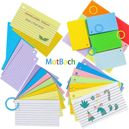 MotBach 280 Pcs Index Cards Flash Cards with Binder Rings,3" x 5", 6 Color Ruled Memo Note Study Cards Memo Scratch Pad Lined Studying Record Index Cards To Do List for Home School Office Supplies