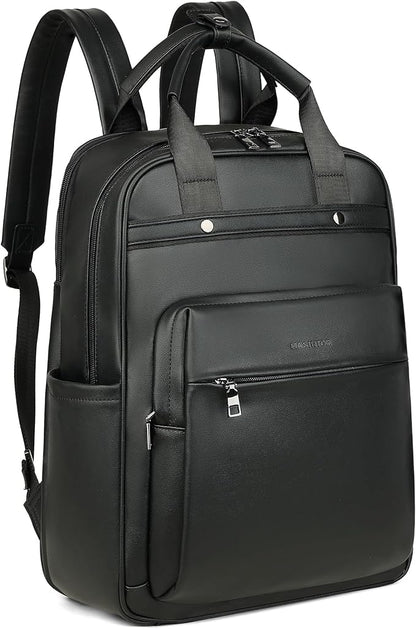 MASINTOR Leather Laptop Backpack for Women, Stylish Computer Backpack College Business Work Shoulder Bags Work and Travel Black