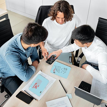 Small Glass Desk Whiteboard Dry-Erase Board with Clock, Small Travel Clock Keychain with Desk Notepad, Time Table Whiteboard for Desk Digital LED Light Display, 8x6 in with Accessories, Teal Blue