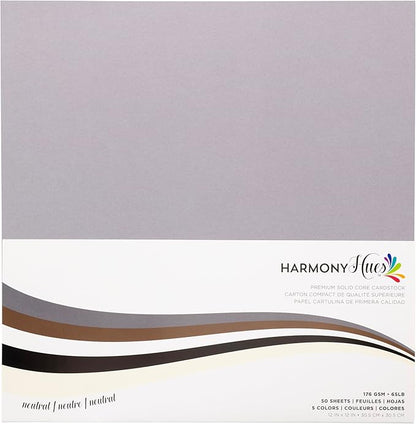 Cardstock 12 x 12 Paper Pack - 65lb Smooth Card Stock for Crafts, Cardmaking, Art Projects - 50 Square Scrapbook Sheets, 5 Assorted Colors - Double Sided with Solid Core, Neutral