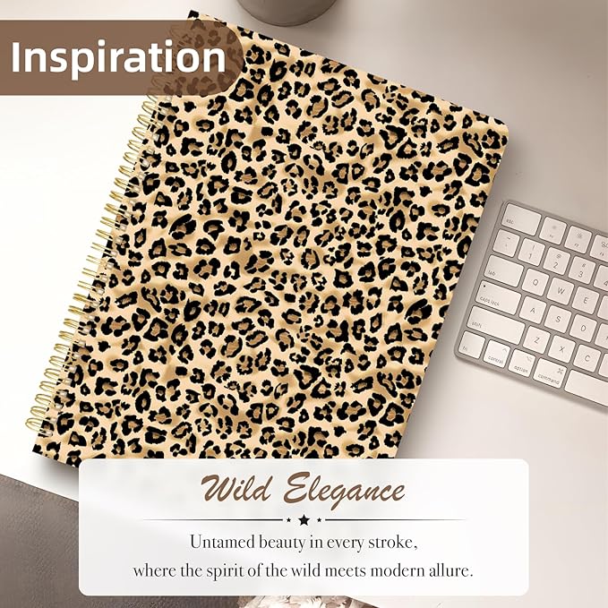 Cute Spiral Notebook journal A4 Aesthetic Pretty Design for Women Girls Kawaii with Pocket, 8.5 x 11 inch, Lined, Leopard