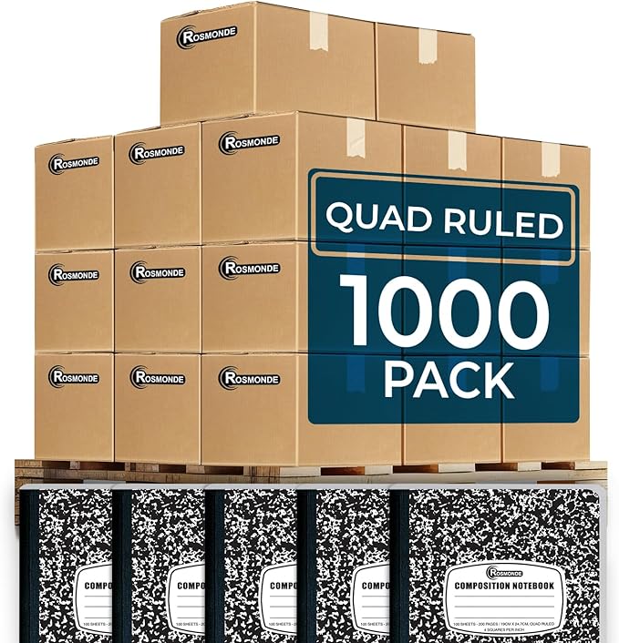 1000 Pack (Pallet) Composition Notebooks Bulk, Quad Ruled, Pallet of Composition Notebooks, 200 Pages (100 Sheets), 9-3/4 x 7-1/2, Bulk Notebooks for School & College, 4-7 Days Transit