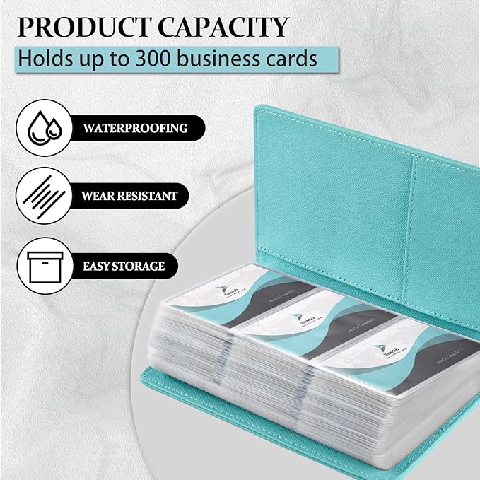 300 Card Capacity Leather Business Card Book Holder Organizer, Card Binder Professional PU Name Card Credit Cards Booklet (Multiple Colors Optional)