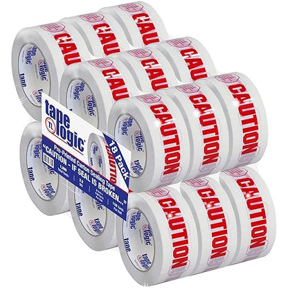 Aviditi Tape Logic 2 Inch x 110 Yard 2.2 Mil Red/White, Heavy Duty Packing Tape, "Caution - If Seal is Broken" 18 Pack, Perfect for Packing, Shipping, Moving, Home and Office