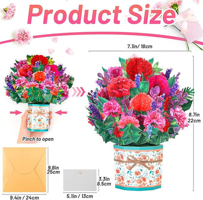 Get Well Soon Pop Up Card, 3D Flower Bouquet Greeting Cards For Women with Note Card and Envelope for All Occasion, Mother's Day, Birthday Card for Mom, Thinking of you, Teacher Appreciation Gift