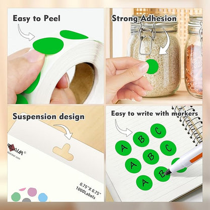 PARLAIM 3/4 Inch Round Permanent Adhesive Color-Code Dot Stickers,10000 Stickers Roll dots Label Dispenser Box Green Circle Stickers Labels 10Rolls (Green)