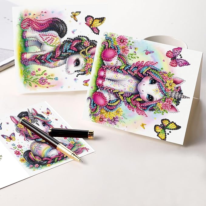 6 Pcs 5D Diamond Painting Greeting Cards Kits, Handmade Festival Greeting Cards with Envelopes DIY Diamond Art Crafts Birthday Cards Sparkling Holographic Designs for Birthdays (Colorful Animals)