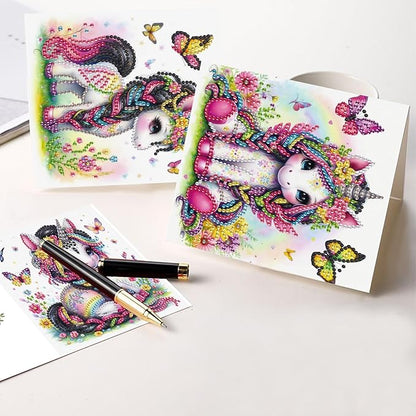 6 Pcs 5D Diamond Painting Greeting Cards Kits, Handmade Festival Greeting Cards with Envelopes DIY Diamond Art Crafts Birthday Cards Sparkling Holographic Designs for Birthdays (Colorful Animals)