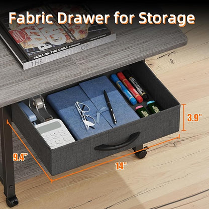 22"x15" Large Printer Stand with Storage Drawer, 2-Tier Under Desk Printer Table for Home Office, Printer Cart fit Fax Machine/3D Printer/Scanner(Gray)