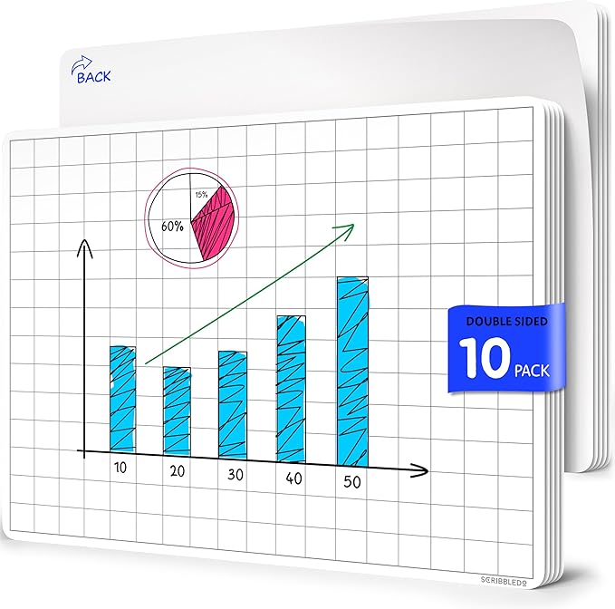 SCRIBBLEDO Large Grid Dry Erase Sheets 11”x14” Math Practice Small White Board Sheets Math Manipulatives Quad Graph Whiteboard Sheets Math Supplies Homeschool Teacher Students Classroom Pack of 10