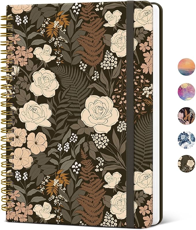Lined Spiral Journal Notebook for Women, A5 College Ruled Journals for Writing, Hardcover Notebooks for Work, Note Taking and Office School Supplies,140 Pages - Wild Rose