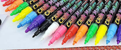 18 Neon Chalk Markers - Double Pack of Fine and Medium Tip Liquid Chalk Pens - Wet Erasable for Menu Boards, Glass, Windows, Whiteboards, Classrooms, Mirrors, Plastic