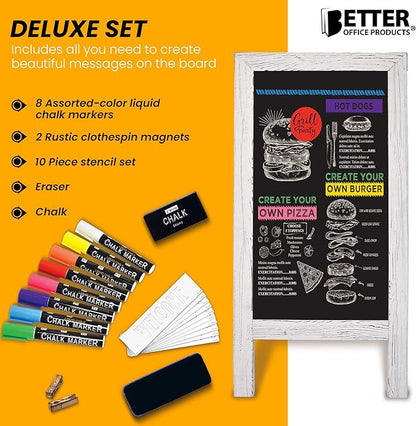 Better Office Products Magnetic A-Frame Chalkboard Sign, Extra Large 20" x 40", Standing Chalkboard Easel, Deluxe Set with Multiple Accessories, Outdoor Sidewalk Sandwich Board Sign,(Whitewash)