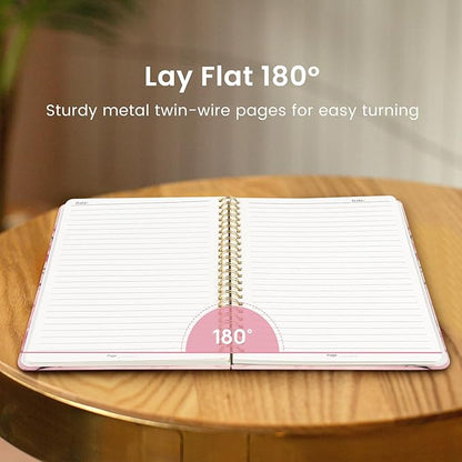 Lined Spiral Journal Notebook for Women, Pretty A5 College Ruled Hardcover Notebook for Work & Note Taking, Cute Aesthetic Journal for Writing, 140 Pages, Pink Floral & Butterfly