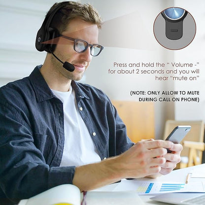 Bluetooth Headset, Trucker Bluetooth Headset with Microphone, 60 Hours Working Time Wireless on-Ear Headset for Computer Cell Phone Trucker Home Office Work (Black)