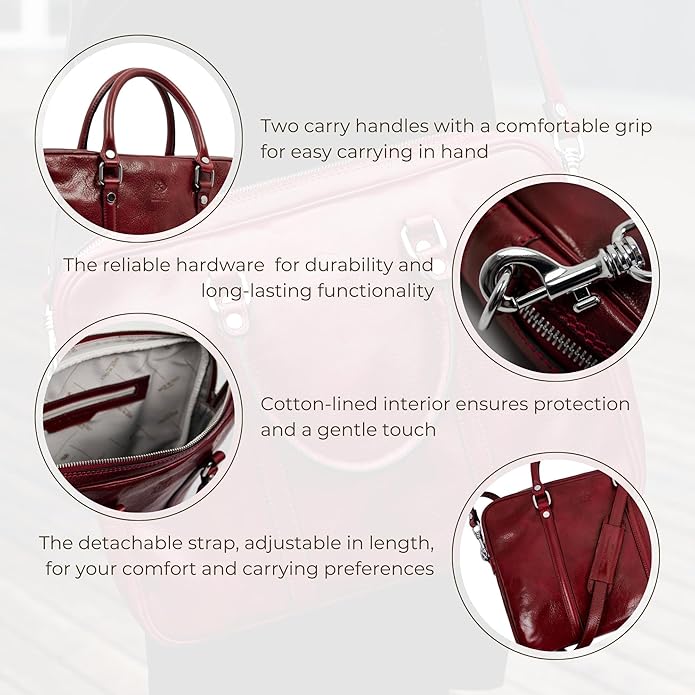 Time Resistance Leather Briefcase - Italian Full Grain Leather Bag - Genuine Leather Laptop Bag - Briefcase for Men and Women