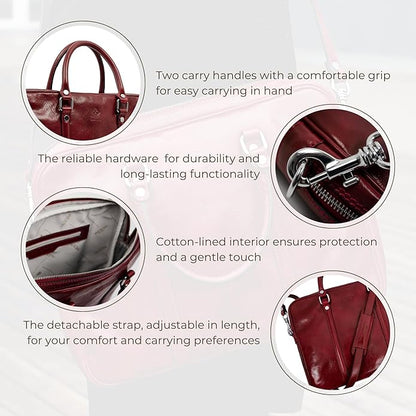 Time Resistance Leather Briefcase - Italian Full Grain Leather Bag - Genuine Leather Laptop Bag - Briefcase for Men and Women